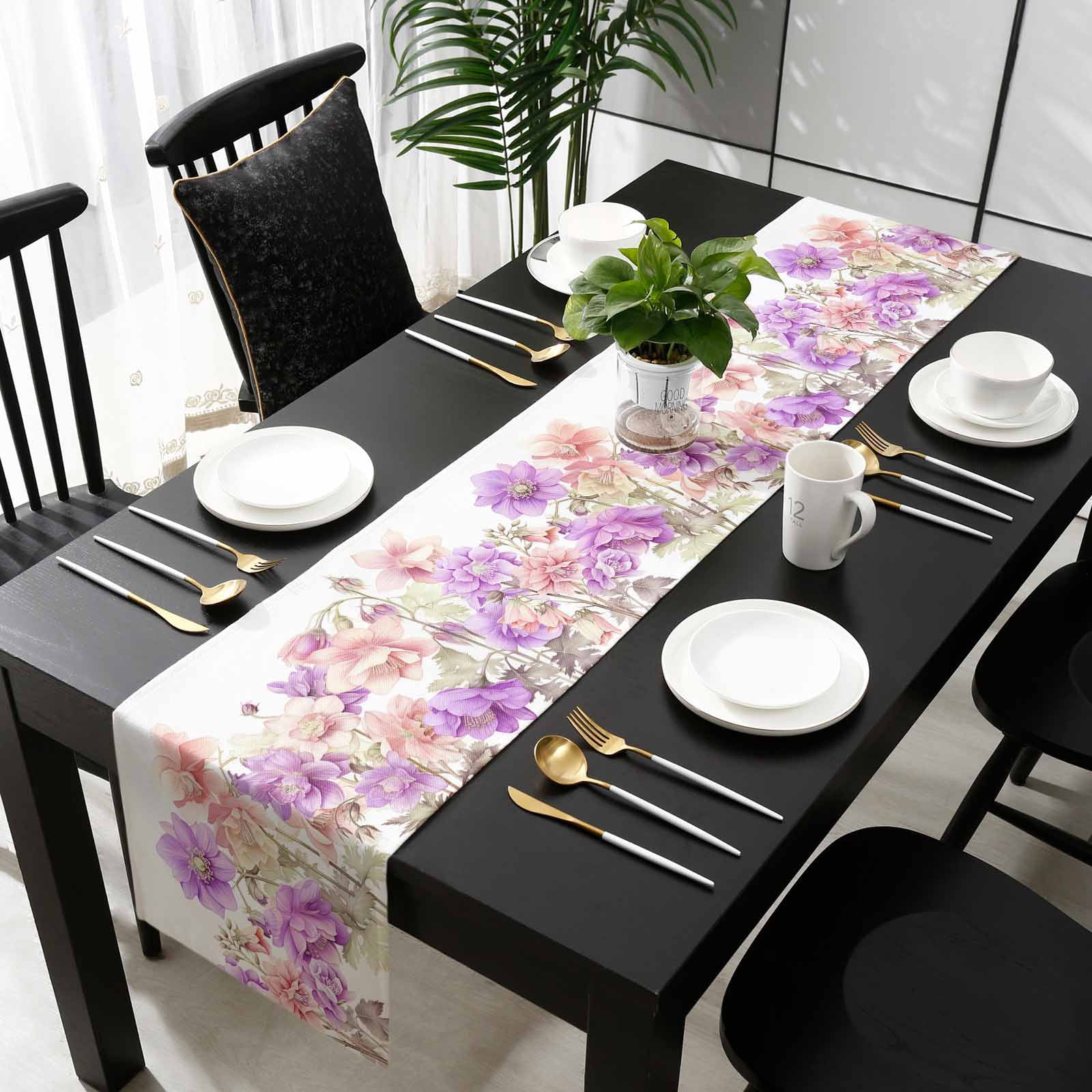 Pink Purple Spring Floral Table Runner 72 Inches Long, Summer Flower Botanical Kitchen Coffee Dining Table Decoration for Home Party Birthday Wedding Home Decor 18x72 Inches