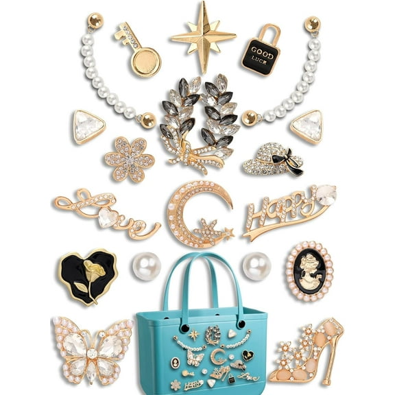 Decoration Accessories Charms for Bogg Bag, Golden Jewelry Charms Compatible with Rubber Beach Bag Tote Handbag