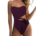 thumbnail image 2 of REORIAFEE Womens Tankini Loose Fit Modest Vintage Bathing Suit Bra Cut Out Swimsuit Slim One Piece Bikini Set Wine L, 2 of 7