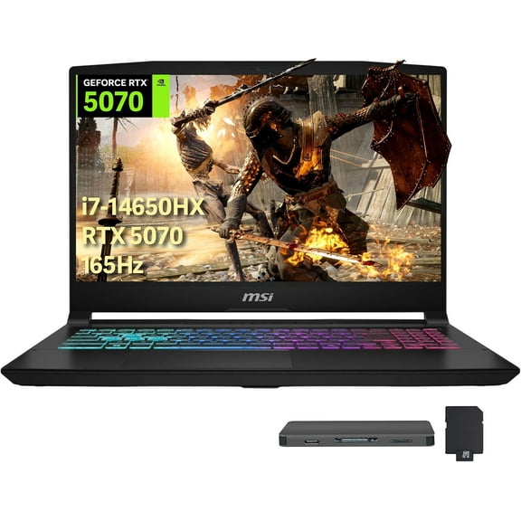 MSI Katana 15.6" QHD 165Hz Gaming Laptop, Intel i7-14650HX, GeForce RTX 5070 8GB GDDR7, 16GB DDR5, 1TB SSD, 4-Zone RGB Backlit Keyboard, Cooler Boost 5, Win 11, Black, 512GB Docking Station Set