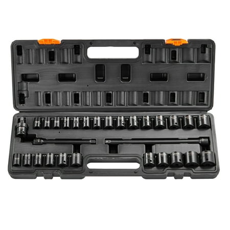 VEVOR 3/8" Drive Socket Set, 29 Pc, SAE 3/8"-1" & Metric 8-22mm, 6 Pt, CR-V Steel, for Vehicle Maintenance, Clear Markings, Durable Build, Includes Case