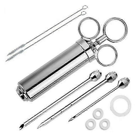 Marinade Syringe 60ml 304 Stainless Steel Sauce Injector Food Injector Kitchen Utensil with 3 Needles for Marinating Cooking Grilling Roasting Meat Ba