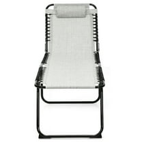 Resenkos Outdoor Chaise Lounge Chair, Folding Heightening Design Beach Lounge Chair with Pillow for Patio-Gray, Portable Recliner for Lawn Garden Beach Yard