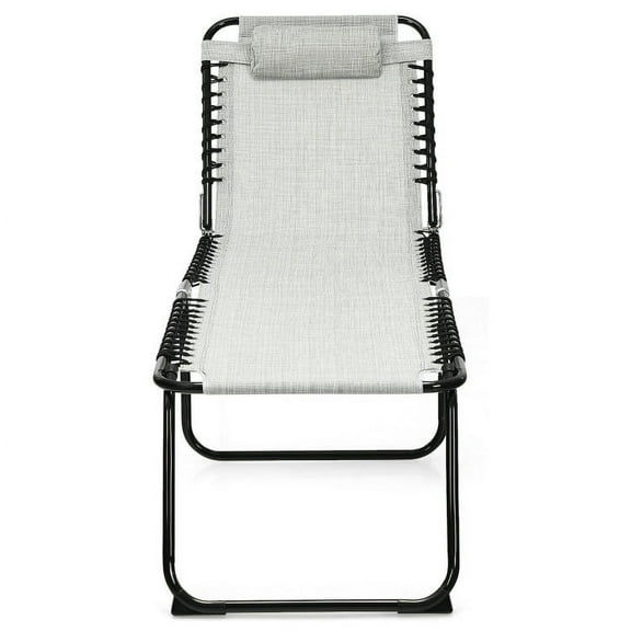 Resenkos Outdoor Chaise Lounge Chair, Folding Heightening Design Beach Lounge Chair with Pillow for Patio-Gray, Portable Recliner for Lawn Garden Beach Yard