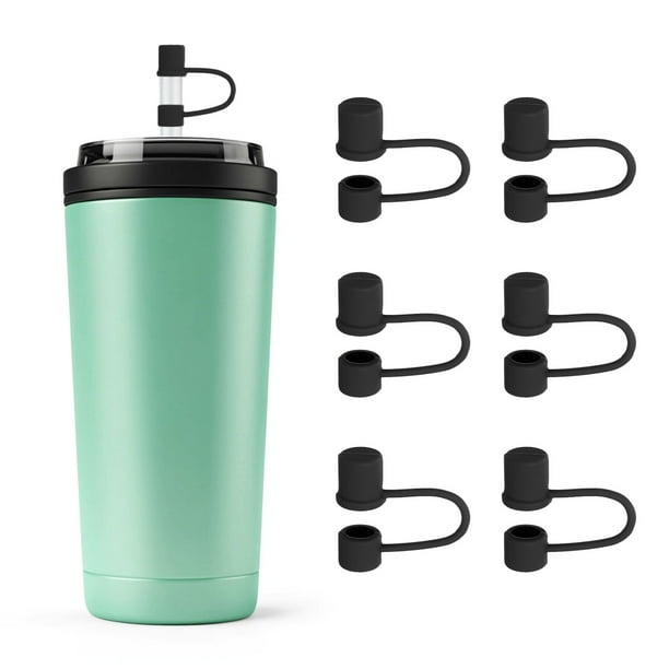 Cubiertas de paja de silicona con tapa para pajitas, a prueba de polvo, adecuadas para botellas de agua de 30-40 oz, Tumbler Negro