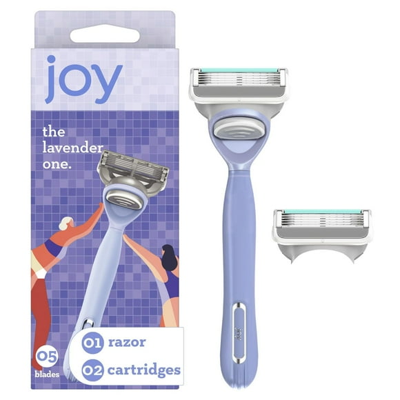 joy lavender razor for women, shave kit with 1 handle + 2 razor blade refills