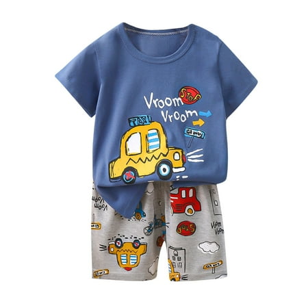 Summer Savings Holiday Deals 2025! QTOCIO Toddler Girls Outfits, Baby Girl Clothes, Fashion Boys' Casual Short Sleeve Round Neck Collar Botton Printed Short Pants Sets, Navy A, 3 Years