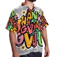 thumbnail image 2 of Thanksgiving Font Men's Short Sleeve Shirts, Casual Hawaiian Print Button Down Summer Beach Top Unisex, 2 of 6