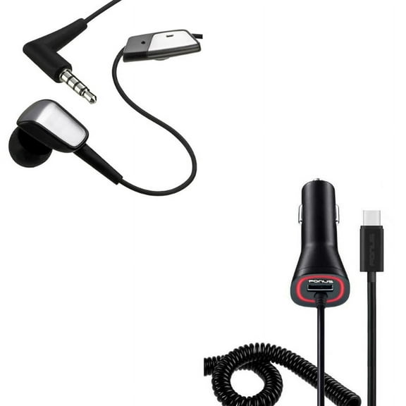 Wired Earphone Mono Headset w Type-C Quick Car Charger J6N for Motorola One, Moto Z2 Play X4 G7 Power Play G6 - Nokia 8, 3.1 Plus - OnePlus 5T, 6 - RED Hydrogen One - Samsung Galaxy Tab S3 9.7