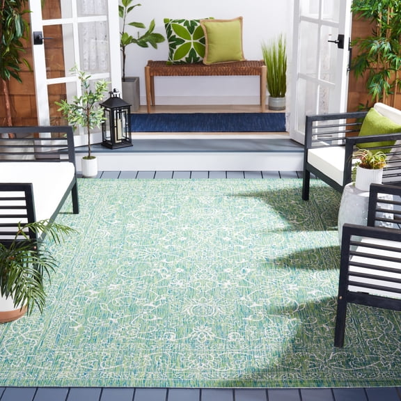 SAFAVIEH Courtyard Darin Botanical Indoor/Outdoor Area Rug, Green/Ivory, 8' x 10'