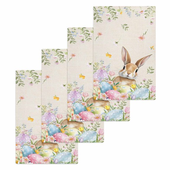 Easter Kitchen Dish Towels for Drying Dishes Set of 4, Vintage Spring Bunny Eggs Farmhouse Floral Leaves Waffle Weave Microfiber Hand Tea Bathroom Towels Quick Dry & Absorbent Towel 15.7x23.6