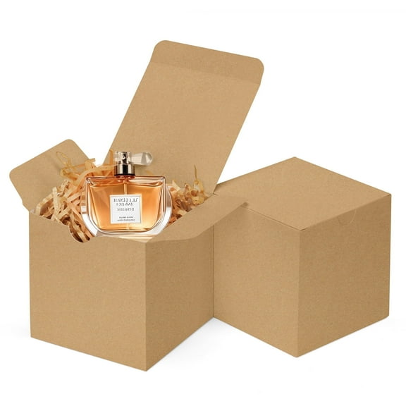 BagDream 50 Pack Brown Gift Boxes with Lids, 4x4x4" Kraft Paper Boxes for Cupcake, Valentine's, Birthday Party, Wedding, Bridesmaids Proposal