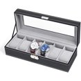 thumbnail image 1 of Caja de reloj de cuero con 6 ranuras, organizador de vitrinas, almacenamiento de joyas de cristal, negro Fokelyi WRMH-32, 1 of 9