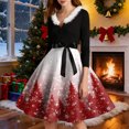 thumbnail image 4 of Women's Fashion V-Neck Casual Slim Christmas Printed Long Sleeve Hair Collar Dresses for Elegant Holiday Events and Parties,Red,S, 4 of 4