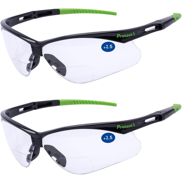Gafas de seguridad ProtectX Bifocal Reading 2.5 dioptrías, paquete de 2