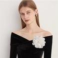 thumbnail image 3 of Lady Camellia Flower Brooch Pin for Women Girls Elegant Fabric Shell Pearl Hat and Hair Clips Brooches Lapel Pins Cocktail Tea Party Costume Dress Accessories Wedding Holiday Jewelry Gift, 3 of 11