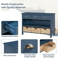 thumbnail image 3 of EUROCO 47" Console Table,Vintage Narrow Wood Sofa Table with 3 Drawers and 3 Water Hyacinth Woven Baskets,Hallway Accent Table for Living Room, Entrance,Navy, 3 of 8