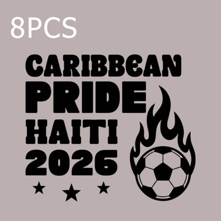 8 large-sized iron-on transfer sheets , DTF Transfer Ready to Press for T-Shirts, Caribbean Pride Haiti 2026 Soccer Ball With Flames, Waterproof Heat Transfer Vinyl for Apparel(28CM-11.02in)