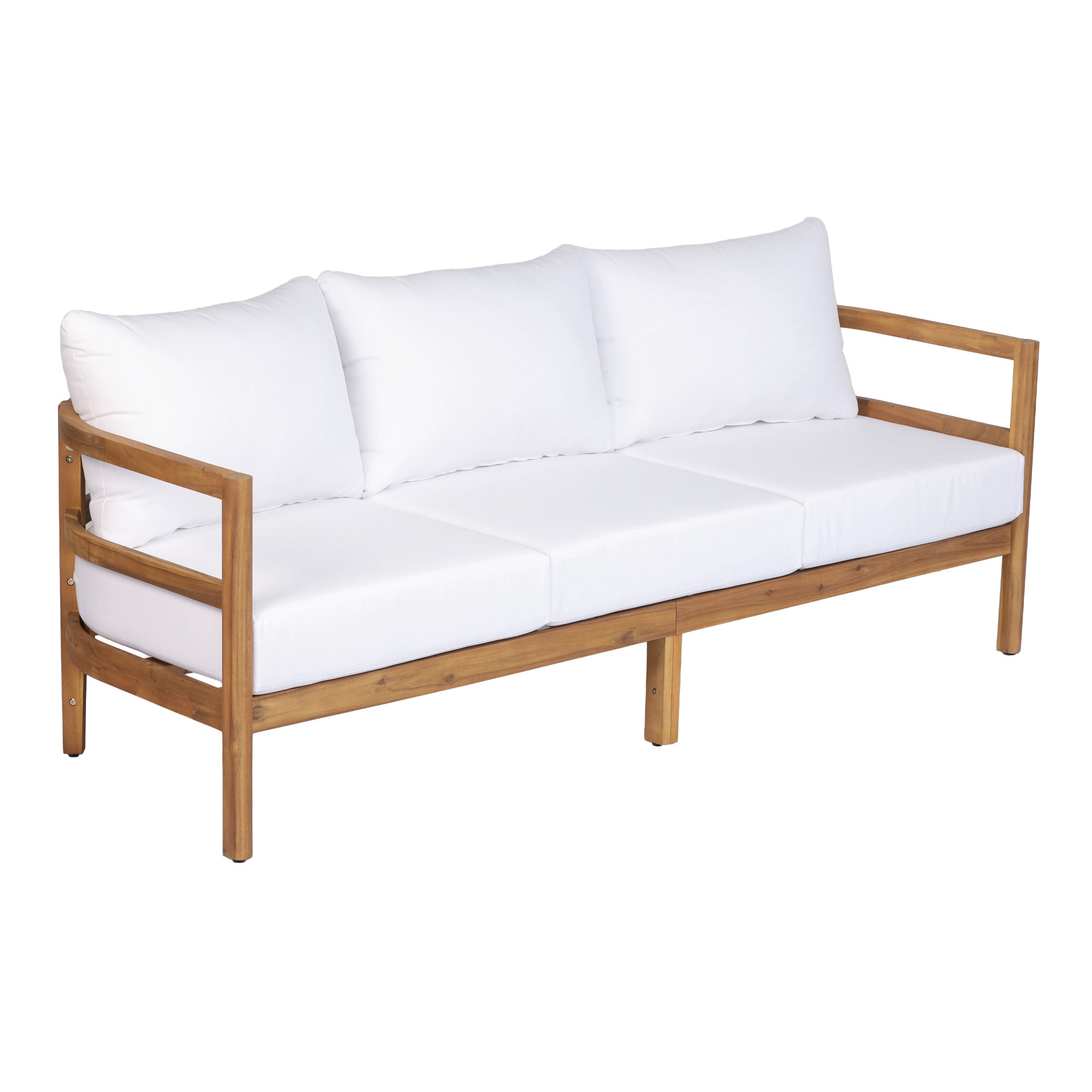 Christopher Knight Home Acacia Wood Outdoor 3-Seater Sofa with Water Resistant Cushions, Teak+White