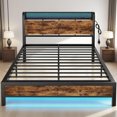 thumbnail image 2 of Dyzmo Queen Bed Frame with Headboard, Metal Platform Bed with Smart LED Lights and USB Charging Station, Easy Assembly, No Box Spring Needed, Retro Brown, 2 of 8