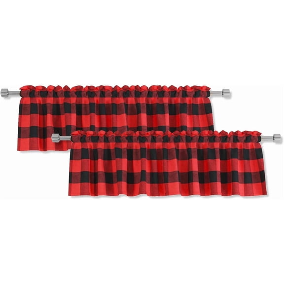 2 Pack Buffalo Check Valances for Windows Living Room 18 inches Long Classic Gingham Plaid Bedroom Bathroom Rod Pocket Country Farmhouse Kitchen Window Curtain Valances - 54"x18" Red & Black