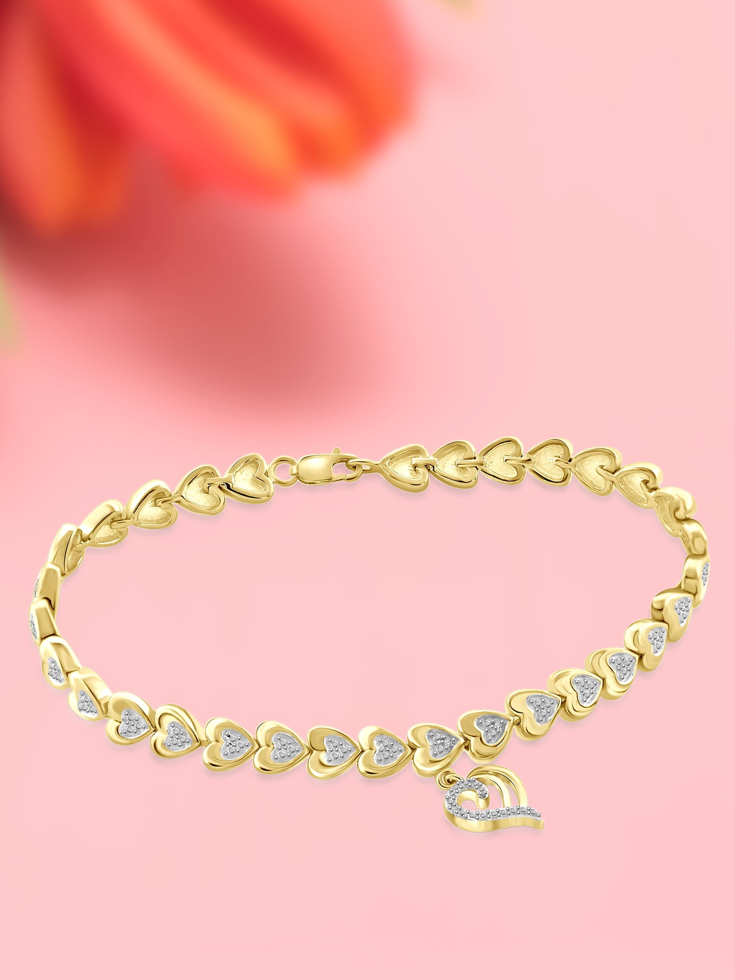 White Diamond Accent 14kt Gold Plated Brass Heart Bracelet, 7.50