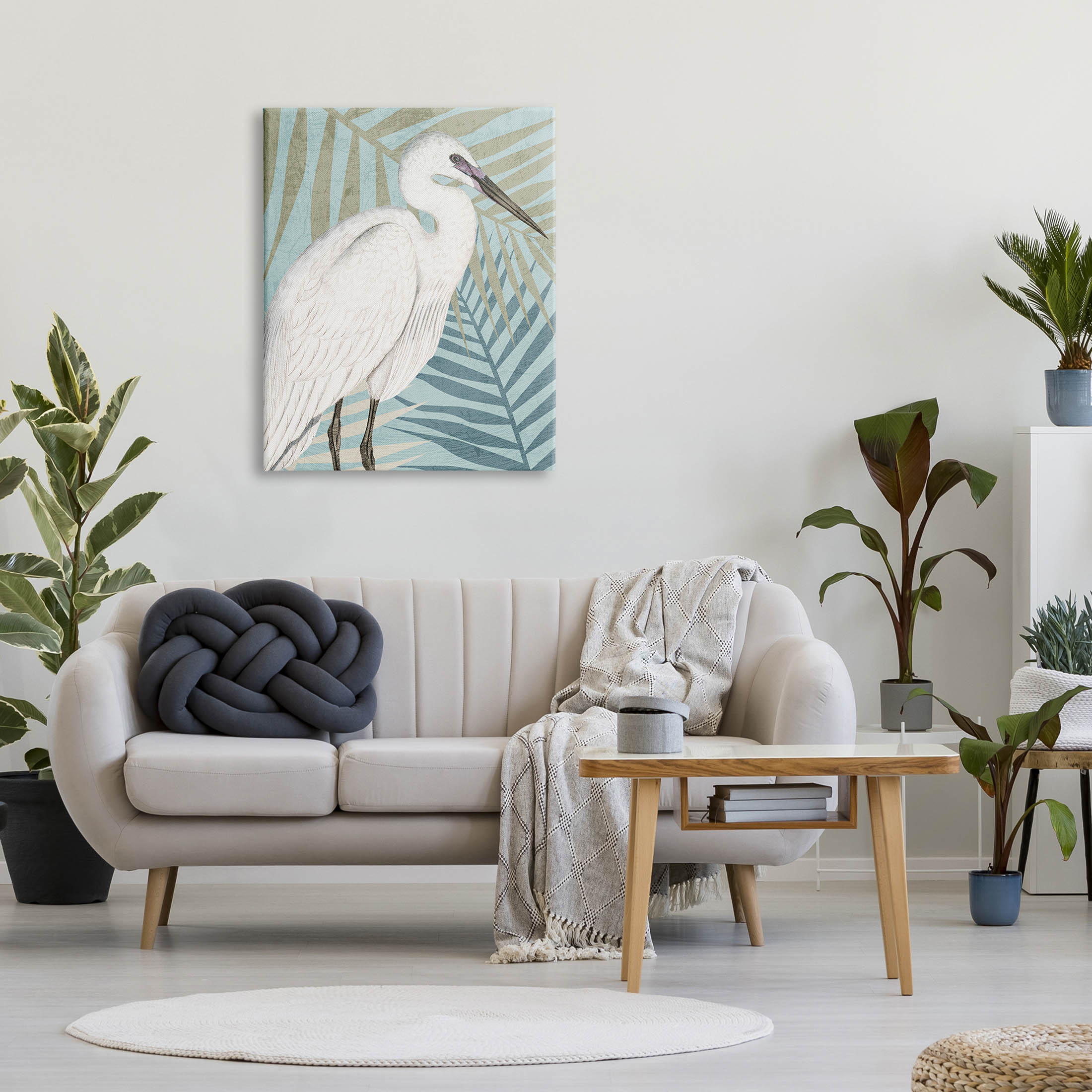 Tropical Egret Botanical Leaves Animals & Insects Graphic Art Gallery Wrapped Canvas Print Wall Art