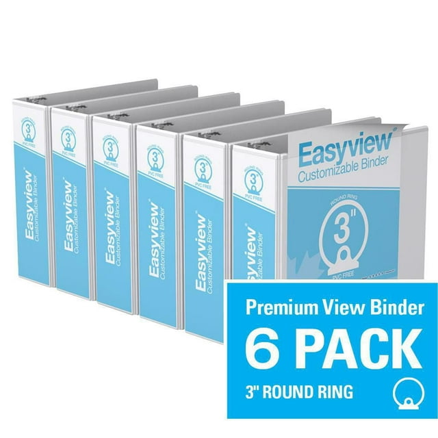 Davis Group, Easyview Premium, Round Ring, Customizable, View Binder, 6 Pack, 3"