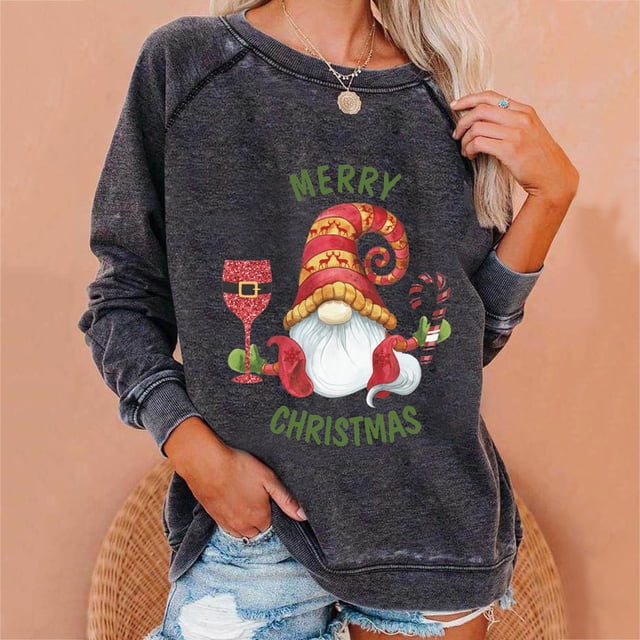 EGNMCR Noël Sweatshirt Mode Women Imprimé Manches Longues Confortable Respirant Col Rond Sweatshirt