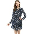 thumbnail image 3 of Allegra K Women's Floral Printed Smocked Waist V Neck Long Sleeve Chiffon Dresses, 3 of 8