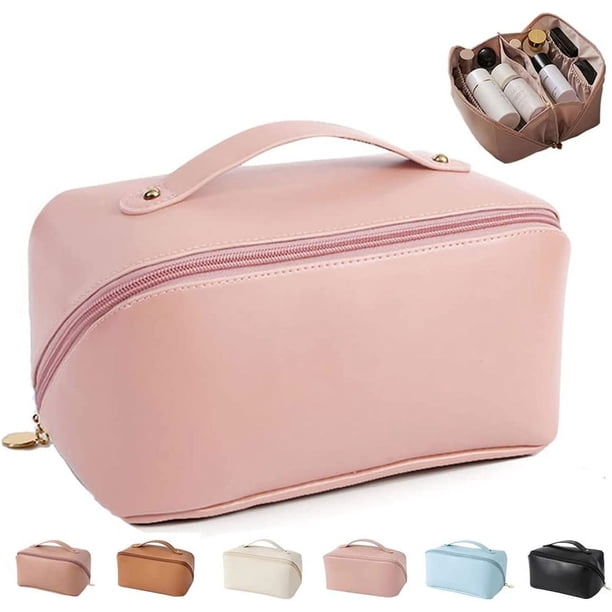 Bolsa de cosméticos de viaje de cuero de gran capacidad impermeable, almacenamiento multifuncional, bolsa de aseo de viaje, bolsa para el cuidado de la piel, color rosa claro brillar Electrónica