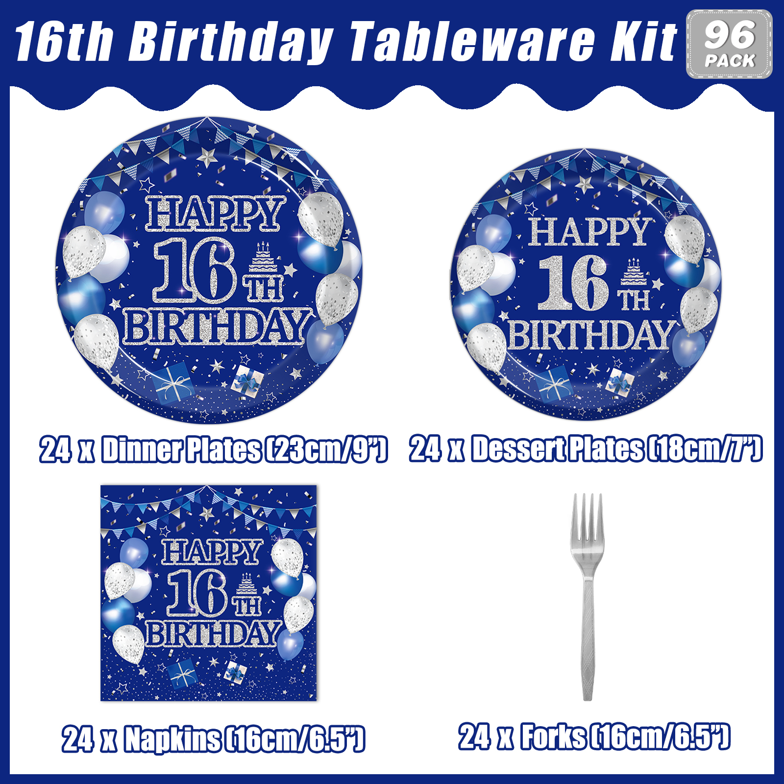 16 Schwarz-silberne Glitzer-Servietten Zum 16. Geburtstag – 16,5x16,5 Cm, 16er-Pack