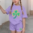 thumbnail image 4 of NAISIBABY Girls St Patrick's Day Outfit Set, Graphic Short Sleeve T-Shirt and Shorts 2-Piece Casual Fashion Festival Clothes Purple 6T, 4 of 6