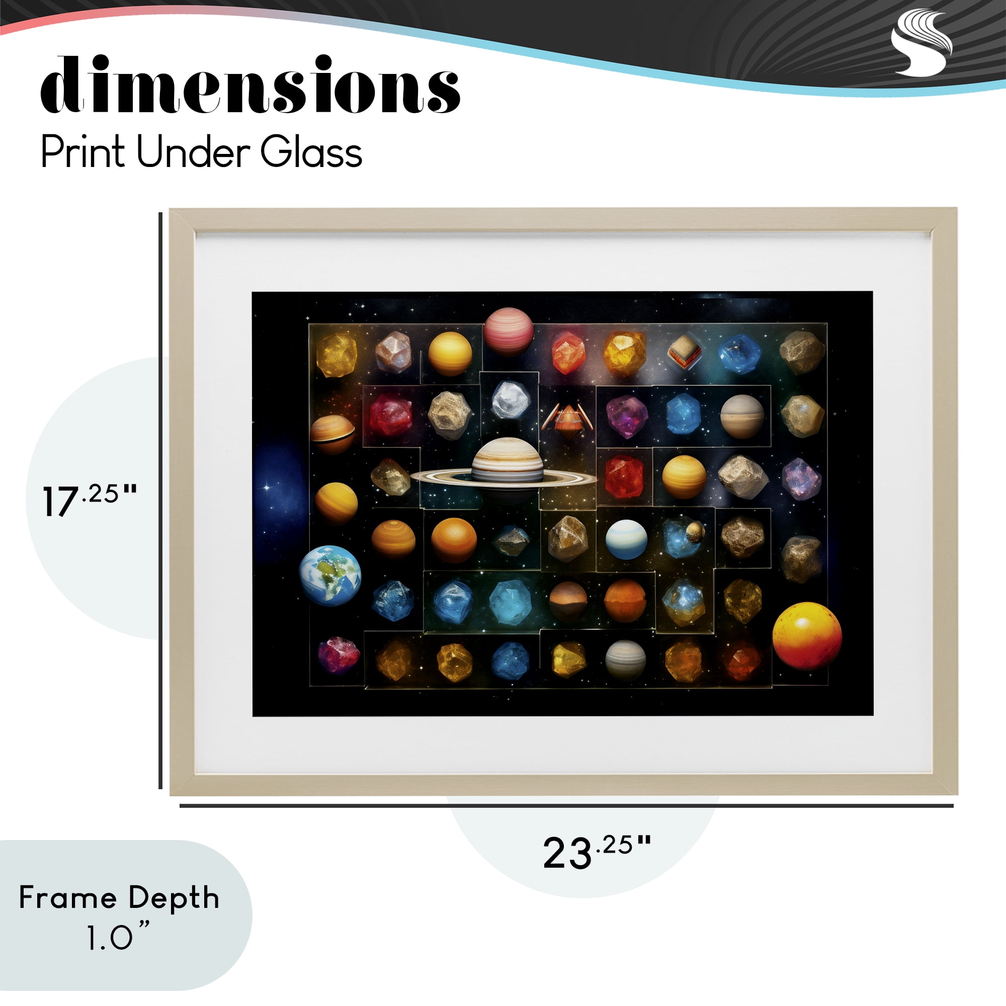 Stupell Industries Celestial Gems & Planets Birch Framed Print Under Glass, design by Ray Powers