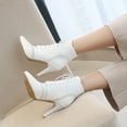 thumbnail image 5 of Stiletto High Heel Dress Combat Boots for Women Leather Lace up Pointed Toe Winter Fall Short Ankle Booties, 5 of 8