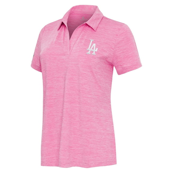 Women's Antigua Heather Pink Los Angeles Dodgers Layout V-Neck Polo