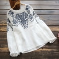 thumbnail image 5 of WREESH Womens Vintage Ethnic Style Blouses Fashion Cotton Linen Embroidery Round Neck Button Long Sleeve Shirt Tops White, 5 of 5