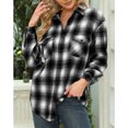 thumbnail image 2 of Blusa a cuadros para mujer, solapa, media longitud, poliéster, informal, manga larga, camisa con botones para el trabajo diario, Otoño Invierno, negro, M, 2 of 6