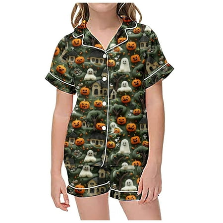 

Icvfdpl Toddler Girls Outfits Set 2 Piece Pajamas For Kids Children Graphic Print Short Sleeve Button Shirt Shorts Casual Outfit Daily Wear