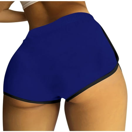 Lovskoo I Love My Husband Booty Shorts for Women Solid Color Yoga Sport Workout Hot Pants Elastic Waist Athletic Lounge Shorts Blue