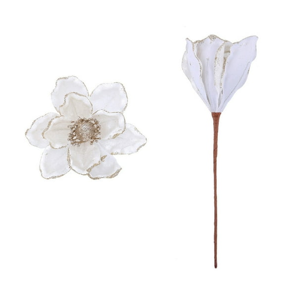 SLYNSHome Poinsettia Artificial Flowers White Glitter Christmas Flower Decorations with Stems,Christmas Tree Ornaments for Xmas New Year Wedding Party