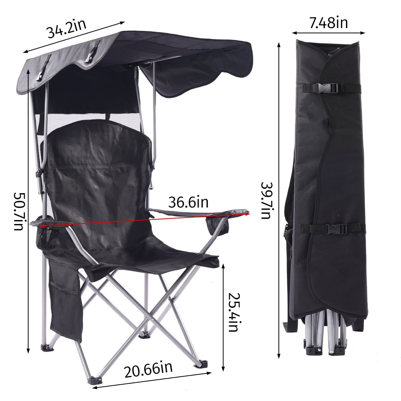 VTOY Folding Chair with Canopy Portable Chair with Shade for Outside Beach Chairs for Adults Chair with Shade Canopy Camping Chairs for Outdoors(Black)