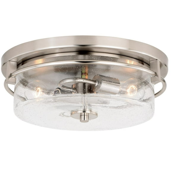 Flush Mount Ceiling Light - Satin Nickel Finish, Clear Glass Shade - Modern Interior Lighting