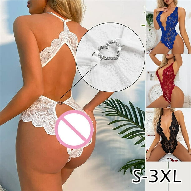 Women Lace Bodys Sexy Lingerie Crotchless Babydoll Bodysuit Nightwear  Underwear