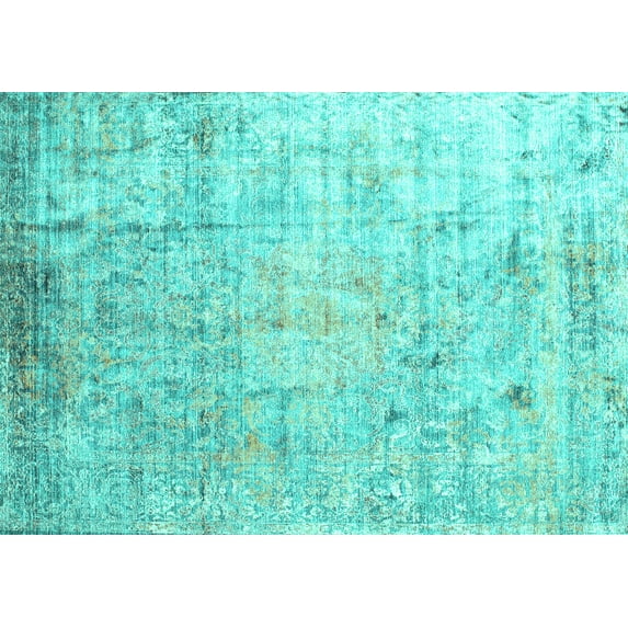 Ahgly Company Machine Washable Indoor Rectangle Abstract Turquoise Blue Contemporary Area Rugs, 5' x 7'