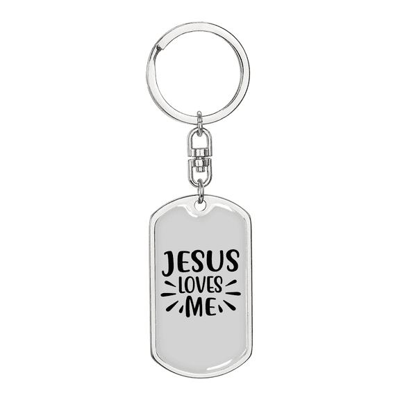 Jesus Loves Me Plain Stainless Steel or 18k Gold Premium Swivel Dog Tag Keychain