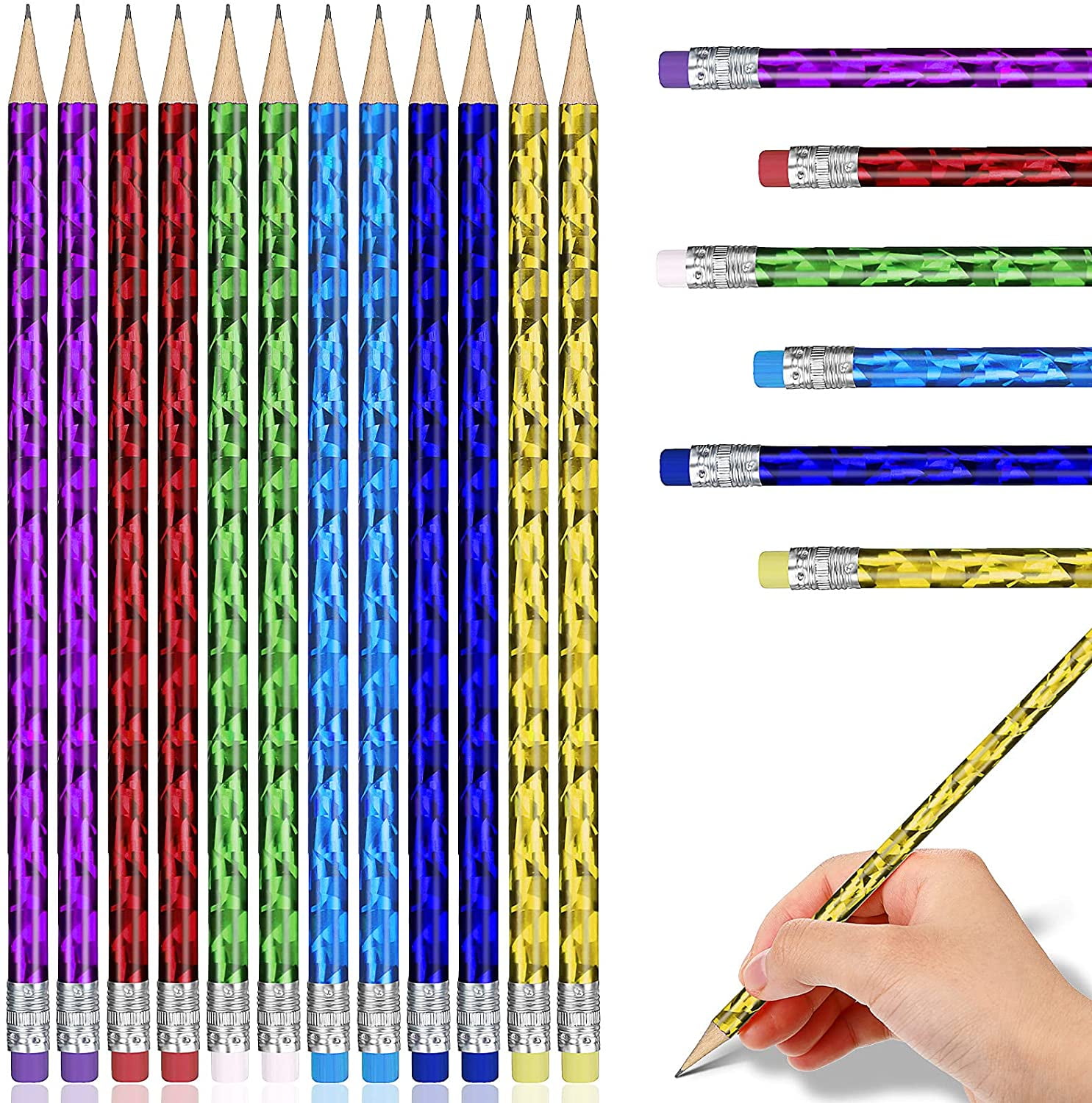 Metallic Glitter Pencil for Kids HB Pencils Wood Pencil with Eraser