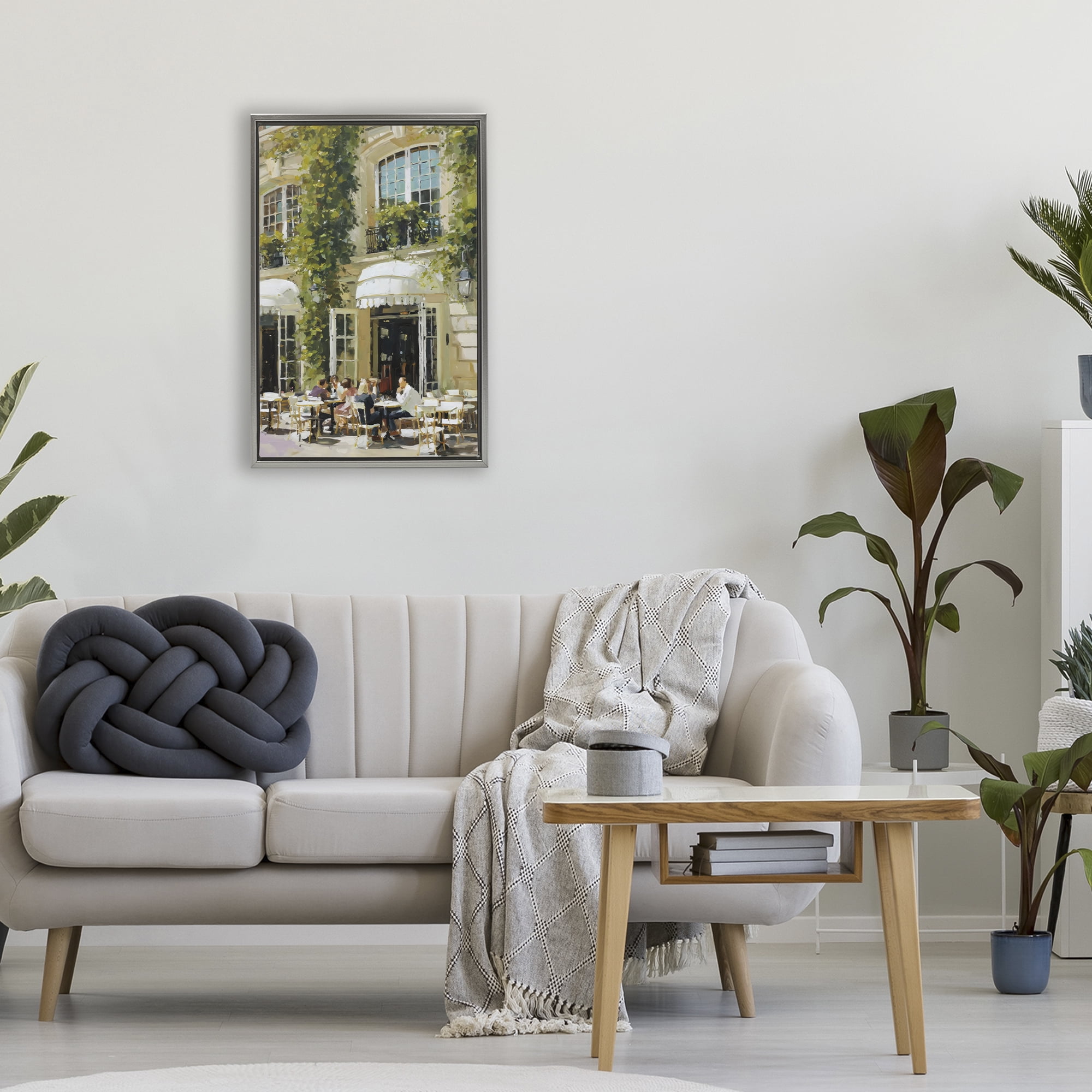 Stupell Industries Cafe Terrace with Ivy Gray Framed Floater Canvas Wall Art, design by Petal Prints Design