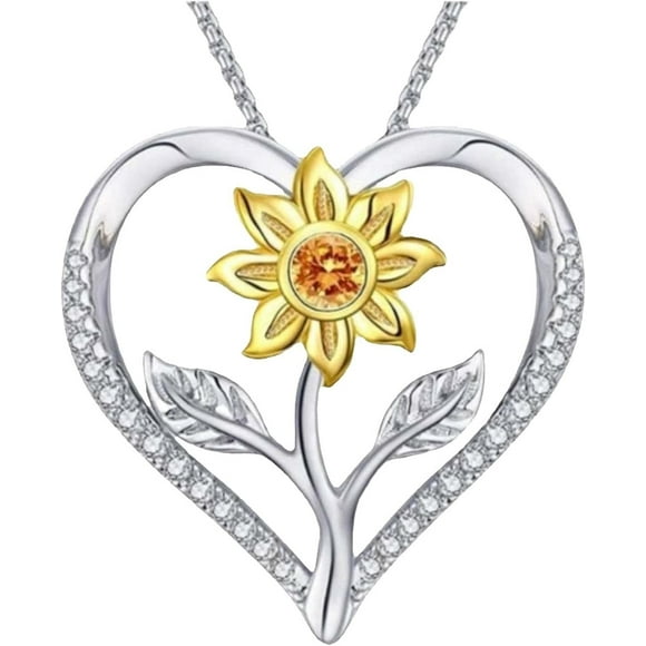 Yazoeia Clear Locket Pendant Women Girlfriend Sunflower Heart Crystal Pendant Necklace Jewelry Gifts For Christmas CJC912-119686