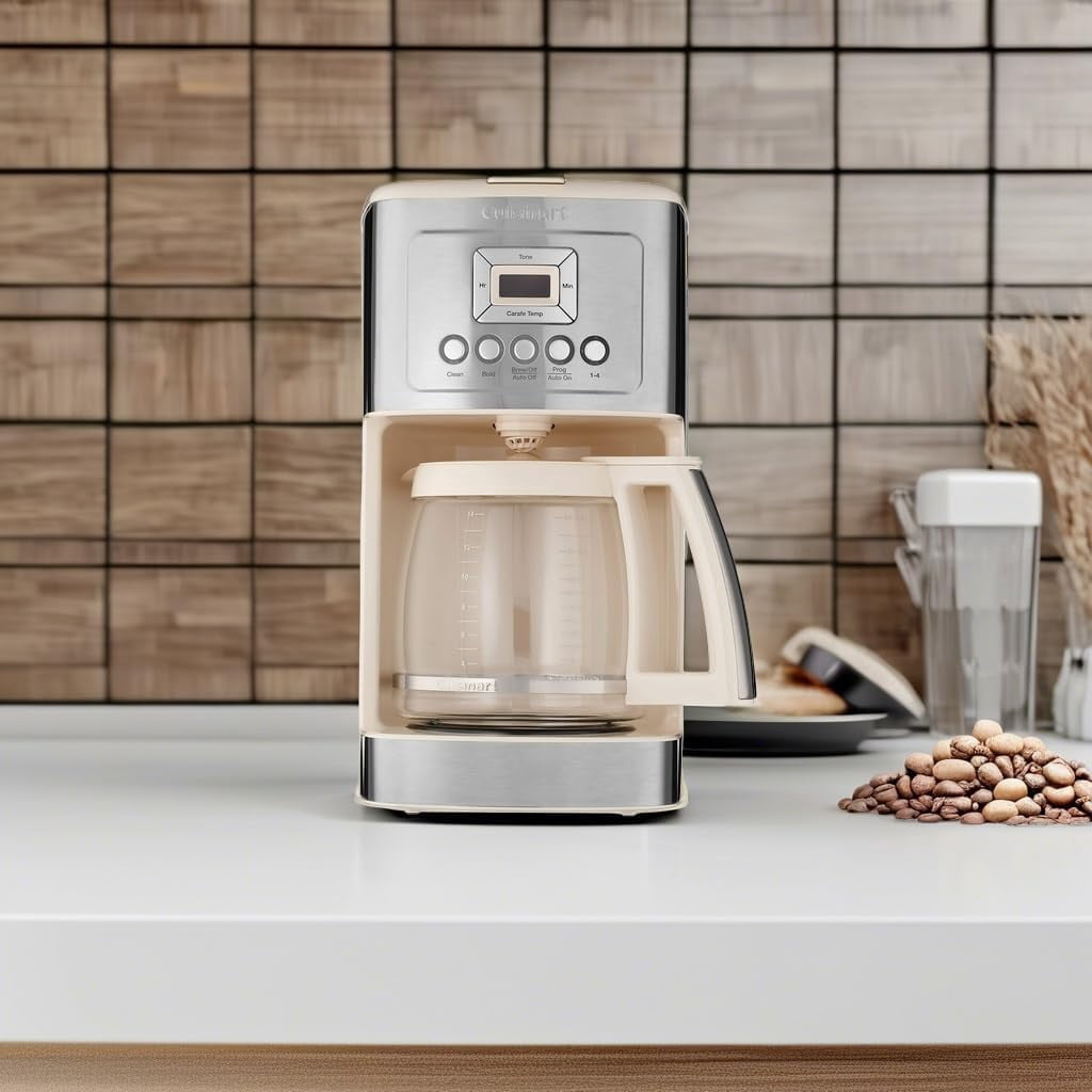 Coffee Maker, 14-Cup Glass Carafe, Fully Automatic for Brew Strength Control & 1-4 Cup Setting, Stainless Steel, DCC-3200CRM, Cream.